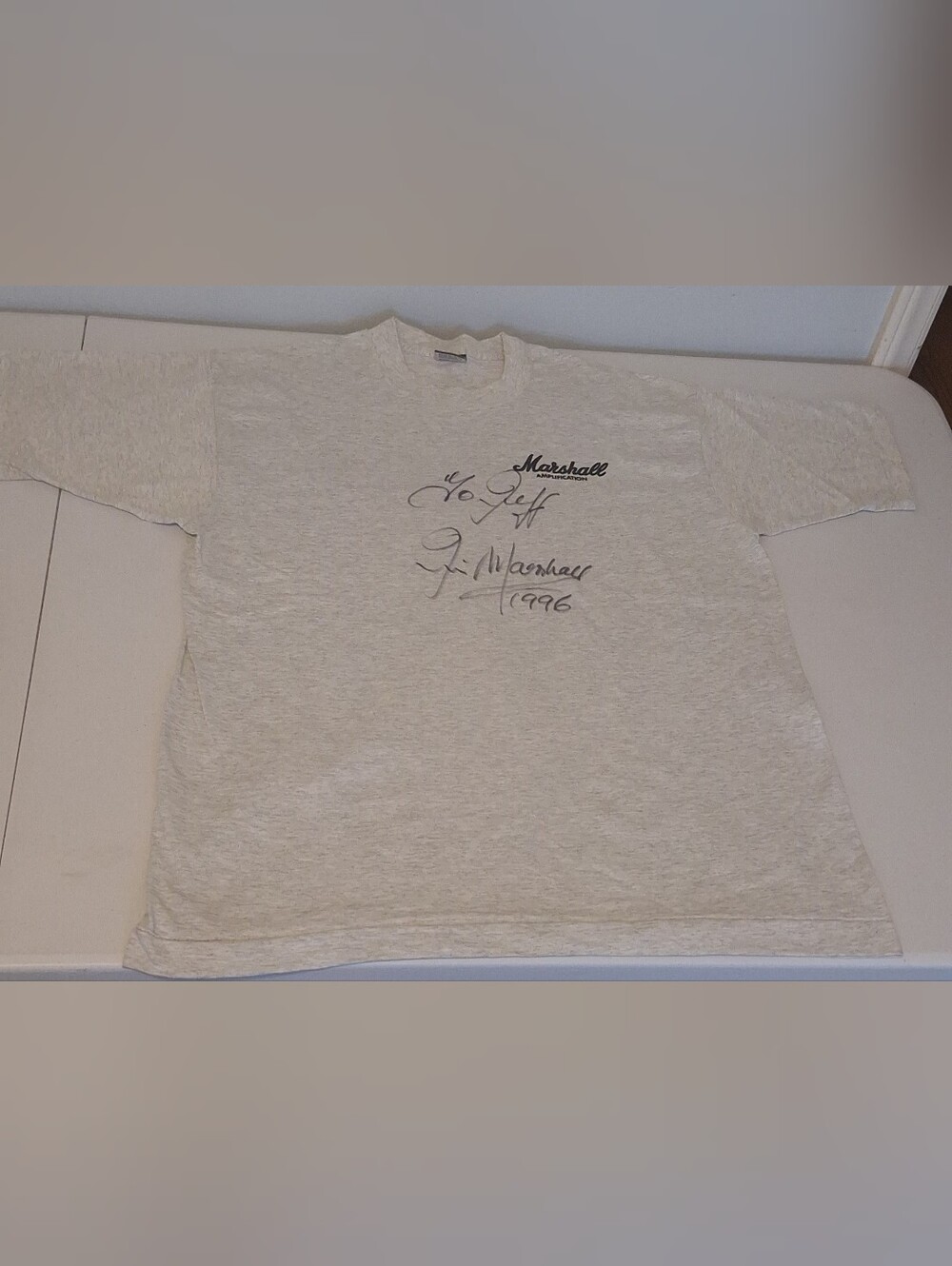 Fruit of the Loom Cream Short-Sleeve T-Shirt Marshall Autographed Jim Matshall